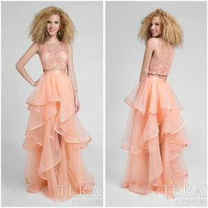 NWT Terani Couture Two Piece Peach Gown $473